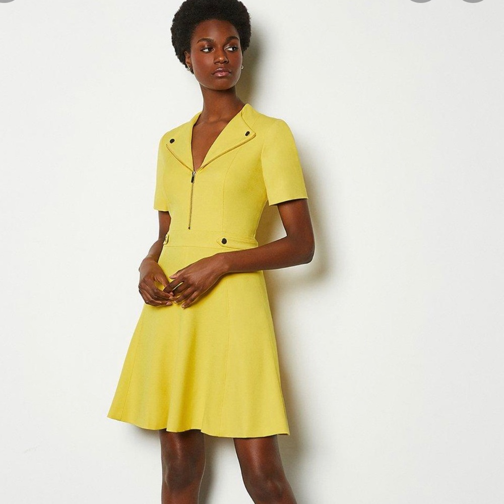 Karen Millen zip placket dress in yellow.